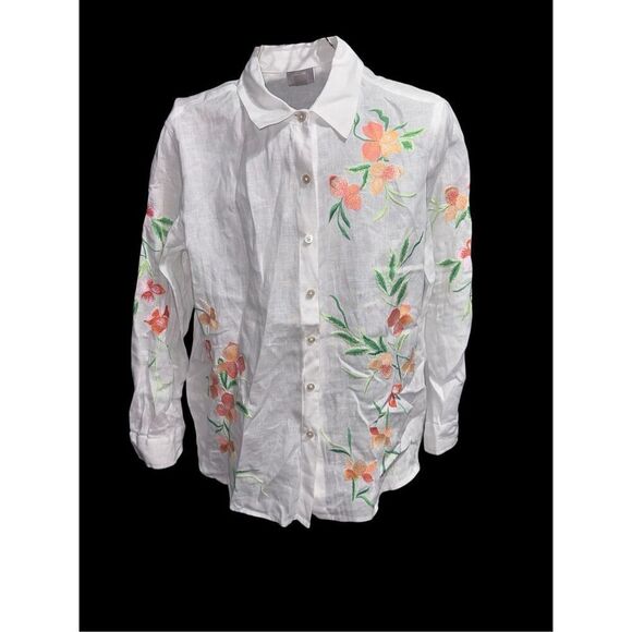 Beautiful women J. Jill most iconic, J Jill Embroidered Linen Blouse S White Tro - Picture 1 of 9